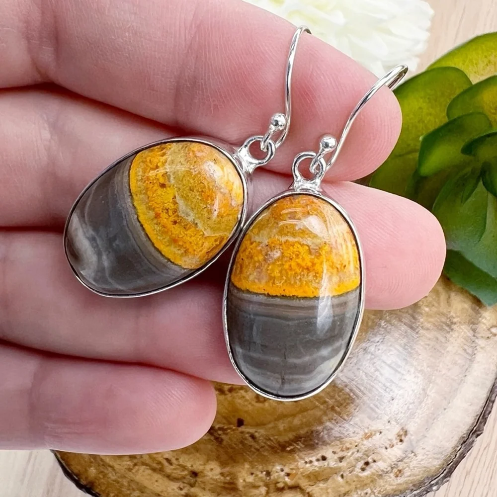 Bumblebee Jasper Earrings Bumble Bee Jasper Oval Southwest Boho New 925